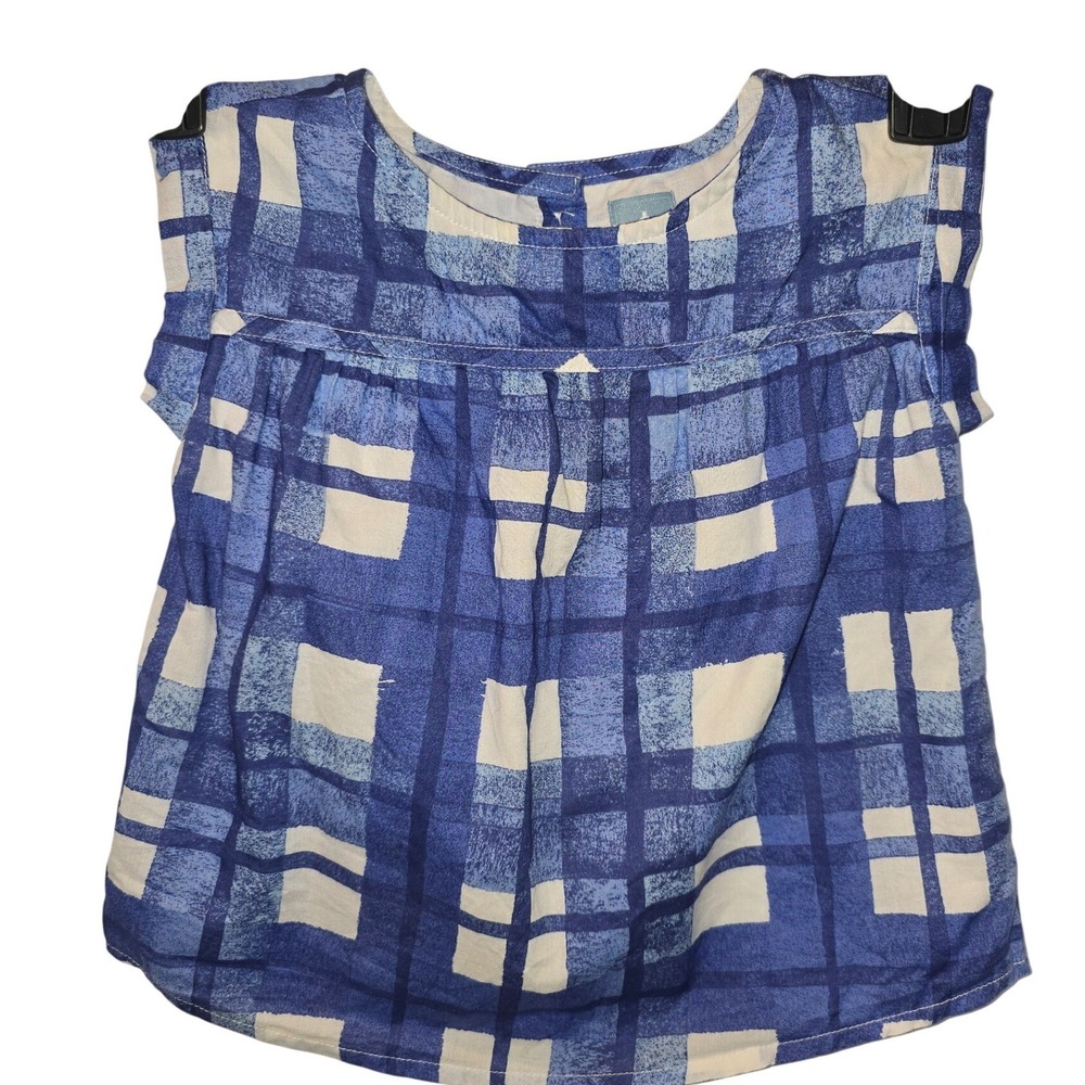 BabyGap Toddler Girls Blue‎ White Plaid Flutter Sleeve Cotton Blouse Top 2T